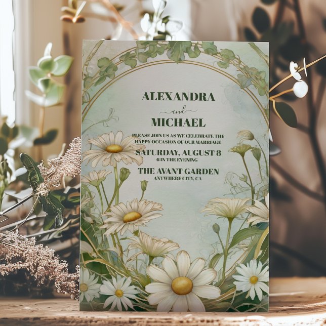 Invitación Dusty Marguerite Daisy Boda Art Nouveau (Subido por el creador)
