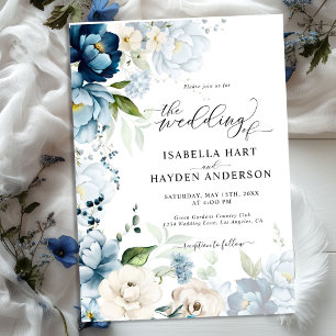 Invitación Dusty Marina Azul Beige Todo En Un Boda De Código 