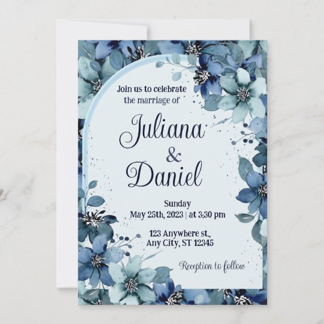 Invitación Dusty Marina Azul Champagne Boda de marfil (Anverso)
