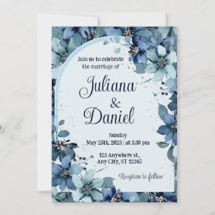 Invitación Dusty Marina Azul Champagne Boda de marfil
