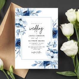 Invitación Dusty Marina Azul Champagne Boda de marfil