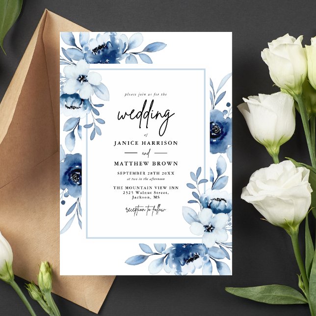 Invitación Dusty Marina Azul Champagne Boda de marfil (Subido por el creador)