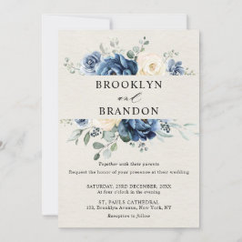 Invitación Dusty Marina Azul Champagne Boda Floral De Marfil 