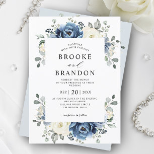 Invitación Dusty Marina Azul Champagne Boda Floral De Marfil 