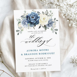 Invitación Dusty Marina Azul Champagne Boda Floral De Marfil