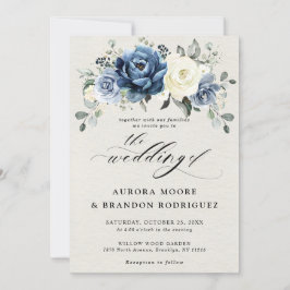 Invitación Dusty Marina Azul Champagne Boda Floral De Marfil 
