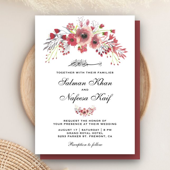 Invitación Dusty Marsala Boda islámico floral islámico (Subido por el creador)