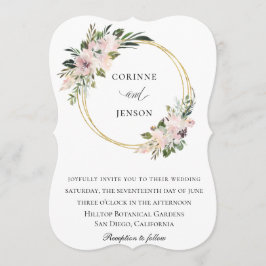 Invitación Dusty Mauve Boda del aro botánico de oro
