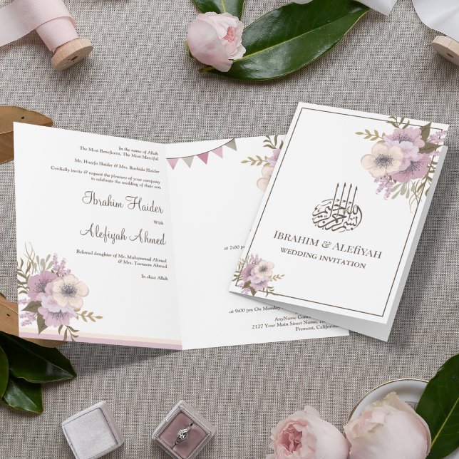 Invitación Dusty Mauve Boda musulmana floral rosa (Subido por el creador)