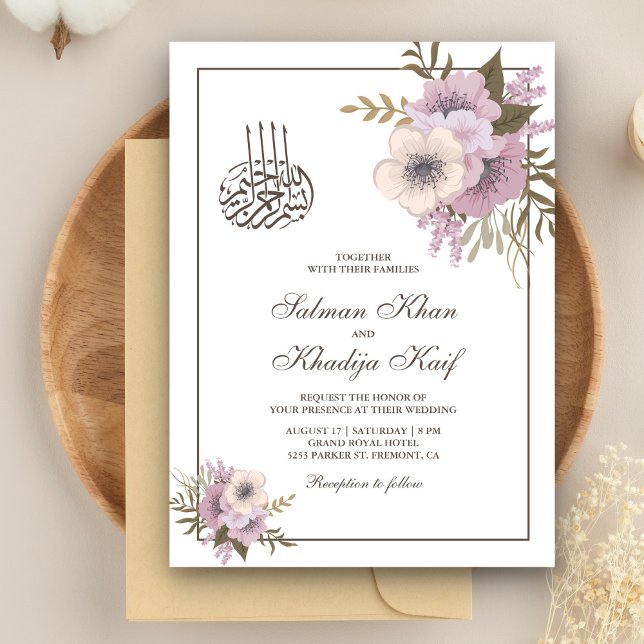 Invitación Dusty Mauve Boda musulmana floral rosa (Subido por el creador)