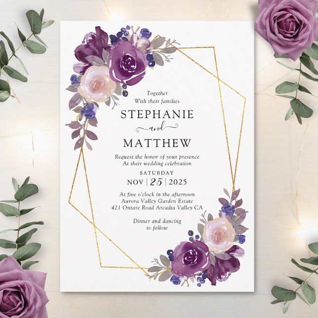 Invitación Dusty Mauve Purple Rubor Boda floral geométrico (Subido por el creador)