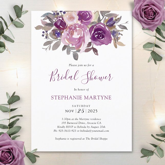 Invitación Dusty Mauve Purple Rubor Botanical Bridal Shower (Subido por el creador)