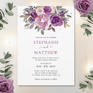 Invitación Dusty Mauve Purple Rubor Floral Boda Botánico