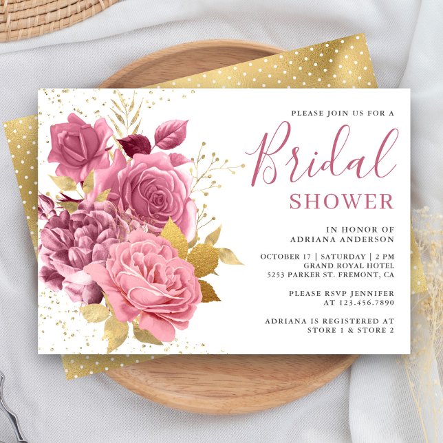 Invitación Dusty Mauve Rosa floral rosa ducha de novia (Subido por el creador)