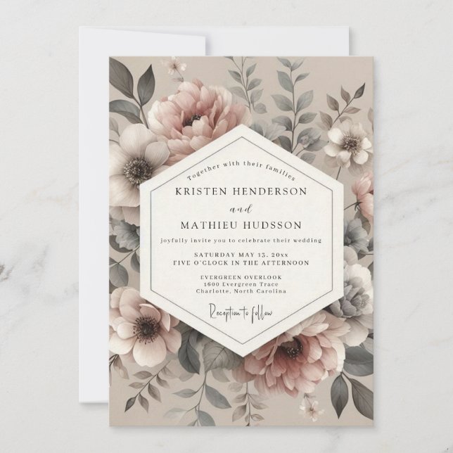 Invitación Dusty Mauve Vintage Bloom Wedding (Anverso)