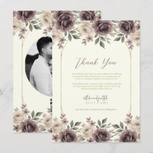 Invitación Dusty Mauve y marfil Bloom Botánico Agradecimiento