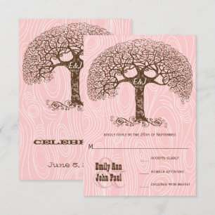 Invitación Dusty Millennial Pink Tree Barnwood Wedding RSVP