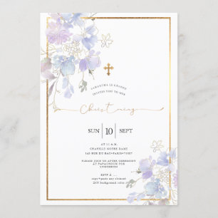 Invitación Dusty Morado Acuarela Dulce Peas Christening