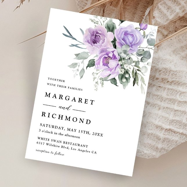 Invitación Dusty morado acuarela ruidosa Boda floral (Subido por el creador)