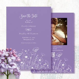 Invitación Dusty morado morado floral blanco salva al Boda de