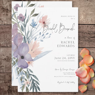 Invitación Dusty morado y azul boho floral brunch