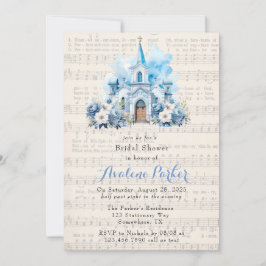 Invitación Dusty musical Iglesia azul ducha de novia