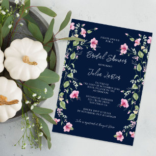 Invitación Dusty Navy Azul Rosa Flor de Hibisco Bridal Shower