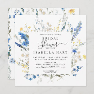 Invitación Dusty Navy Blue Dainty Wild Floral Bridal Shower