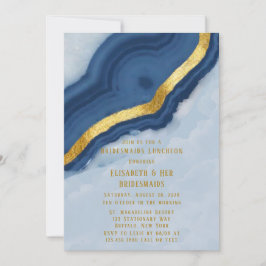 Invitación Dusty Navy Blue & Gold Agate Bridesmaids Luncheon