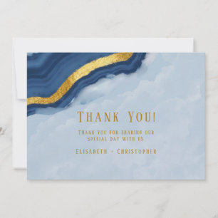 Invitación Dusty Navy Blue & Gold Agate Gracias Cartas
