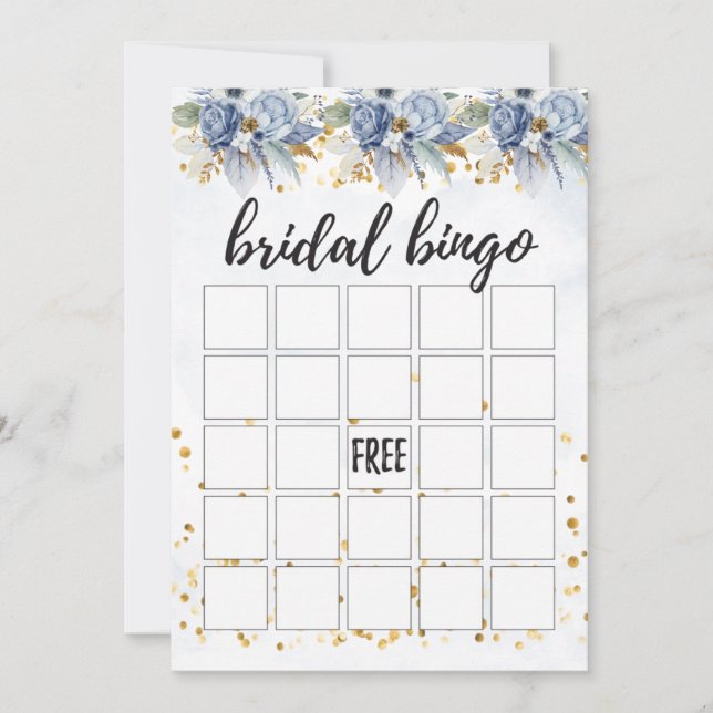 Invitación Dusty Navy Blue Gold Peony Bingo (Anverso)