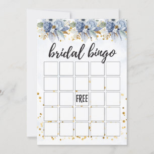 Invitación Dusty Navy Blue Gold Peony Bingo