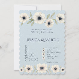 Invitación Dusty Navy Blue Ivory Anemone Boda eterno