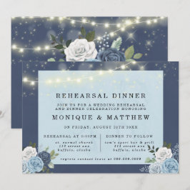Invitación Dusty Navy Blue Peony Luces ensayo Cena