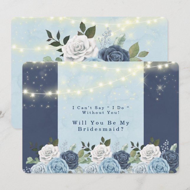 Invitación Dusty Navy Blue Peony, serás mi dama de honor (Anverso / Reverso)