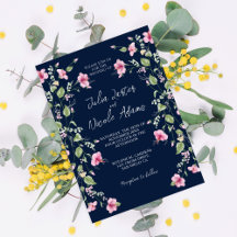 Dusty Navy Blue Pink Hibiscus Bloom Shower