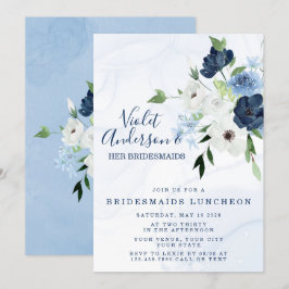 Invitación Dusty Navy Ethereal Bridesmaids Floral Luncheon I