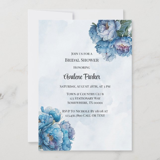 Invitación Dusty Navy Paint Peony Bridal Shower (Anverso)