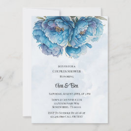Invitación Dusty Navy Paint Peony Parejas Ducha