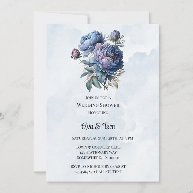 Invitación Dusty Navy Paint Peony Wedding Shower (Anverso)