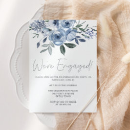 Invitación Dusty Pastel Blue Flowers Engagement Party
