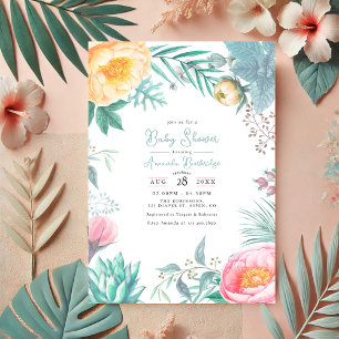Invitación Dusty Pastel Tropical Floral Summer Baby Shower