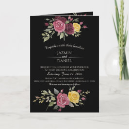 Invitación Dusty Pastel Watercolor Roses Black