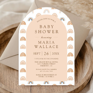 Invitación Dusty Peach Arch Earthy Boho Rainbow Baby Shower