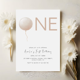 Invitación Dusty Peach Balloon Minimalist First Birthday