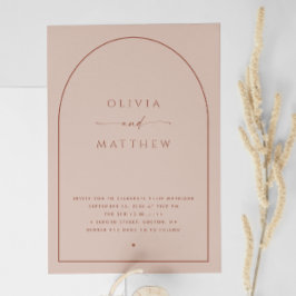 Invitación Dusty Peach Taupe Arch Boda | Foto moderna + QR