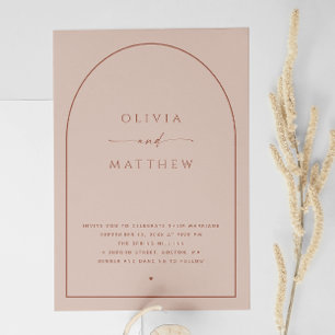 Invitación Dusty Peach Taupe Arch Boda   Foto moderna + QR