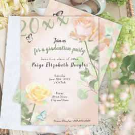 Invitación Dusty Peach Vintage Botanage Graduation Party