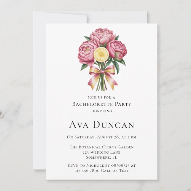 Invitación Dusty Peonies rosados y la fiesta de la solla de l (Anverso)