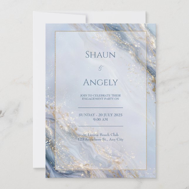 Invitación Dusty Periwinkle Gold Foil Marble Wedding (Anverso)